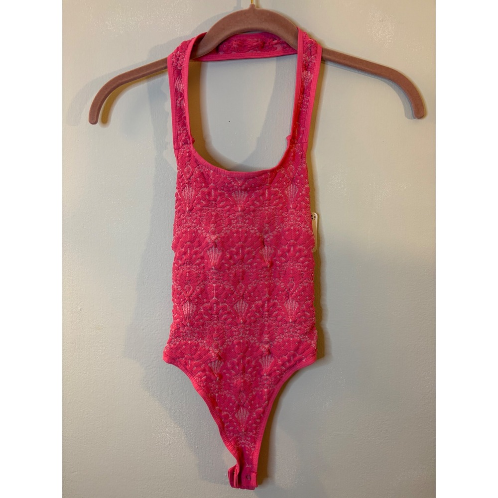 NEW Intimately Free People Pink Floral Stretchy Halter Bodysuit XS S
